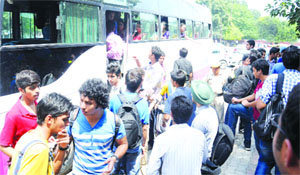 PU students return from an up-hill trip.