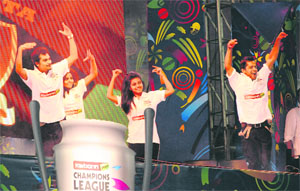 entertainers perform at the PCA stadium in Mohali.