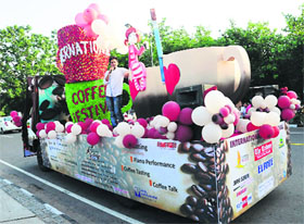 A float designed to promote the three-day International Coffee Festival, being organised in collaboration with The Tribune, at Sukhna Lake in Chandigarh.