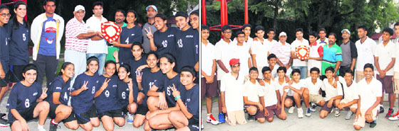 The Welham girls team and (left) Welham boys team that won the Dehradun District Youth Basketball U-16 Championship in Dehradun on Wednesday. 