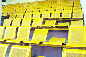 Damaged chairs at the Guru Gobind Singh Stadium in Jalandhar. 