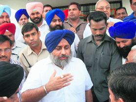 Deputy Chief Minister Sukhbir Singh Badal interacts with mediapersons in Fazilka on Wednesday.