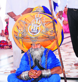 A Nihang in a 575 metre-long traditional turban at the Golden Temple in Amritsar on Thursday. 