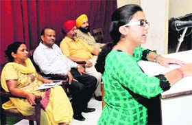 A student takes part in a declamation contest