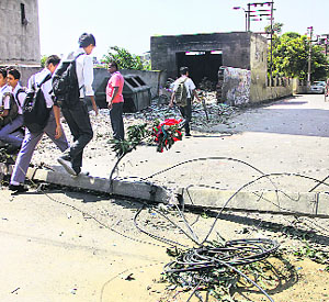The electricity pole which claimed his life in front of Paravati Jain School at Shakti Nagar in Jalandhar on Thursday. 