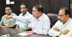Delegates at a press conference on hip and knee replacement surgeries for poor patients in Ludhiana. 