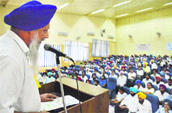 Animal Husbandry Minister Gulzar Singh Ranike addresses a gathering at GADVASU in Ludhiana on Thursday.