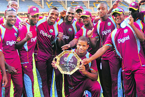 West Indies A team in a jubilant mood after winning the series 2-1 in Bangalore on Thursday. 