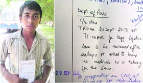 A youth, who came all the way from Nayagaon, shows a note asking him to come on October 4.