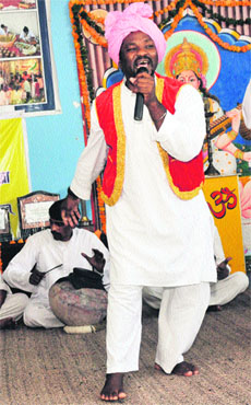 Keshta, a South African national undergoing a jail term, performs during a cultural programme at Karnal jail. 