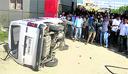 Students on a rampage at KC Engineering College in Una on Friday