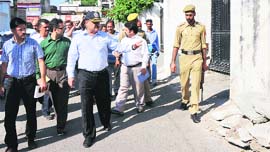 Commissioner, JMC, Kiran Wattal visits Talab Tillo area on the first day of a cleanliness drive launched in Jammu on Friday.