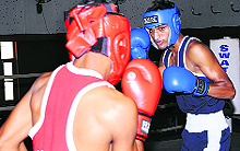 A bout under way during the State Junior Boxing Championship at Guru Nanak National College in Doraha on Friday