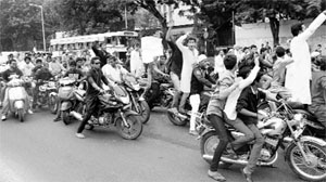Students hold a bike rally to demand justice for a rape victim in Hyderabad on Friday