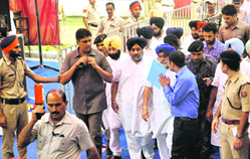 Deputy Chief Minister Sukhbir Singh Badal in Patiala on Friday. A Tribune photograph