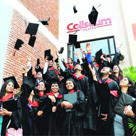 Up in the air: Students of Chitkara University in a jubilant mood after receiving their degrees during the annual convocation at Chitkara International School, Sector 25, Chandigarh, on Saturday