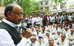 Delhi BJP president Vijay Goel addresses a gathering in West Delhi on Saturday. 