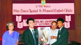 The winners of the 3rd Naveen Aggarwal Memorial English Debate Competition held at Unison World School in Dehradun on Saturday.