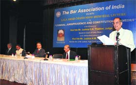 The Fourth Amar Chand Sood Memorial Lecture on Criminal Jurisprudence and Constitutional Remedies, in progress at the Gaiety Theatre in Shimla on Saturday.