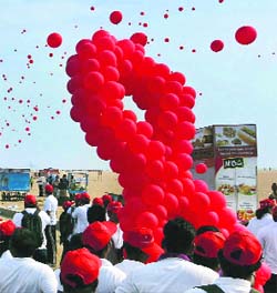 Activists at an AIDS awareness rally at Marina beach in Chennai on Saturday.