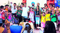 Schoolchildren participate in the workshop in Amritsar on Sunday