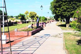 The cycling and jogging track being spruced up ahead of its inauguration near Rose Garden in Bathinda on Sunday