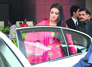 Aishwarya Rai Bachchan leaves for Ludhiana from a hotel in Chandigarh on Sunday.