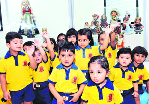 Students of SMD Little Champ School, Sector 2, during a programme Babys Day Out in Panchkula on Sunday.