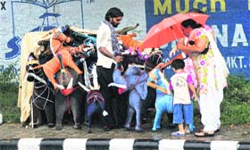Business as usual: A vendor sells hand-made animal toys in Karnal on Sunday