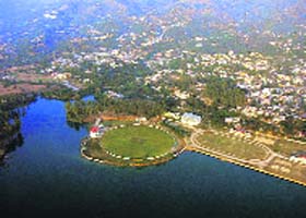 An aerial view of the Luhnu cricket stadium constructed by the HPCA at Bilaspur