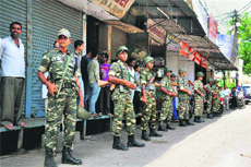  Tight security in place at Moradabad during a bandh called by the BJP in Western Uttar Pradesh on Sunday.