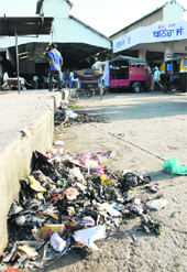 Garbage lying at the Bathinda railway station on Monday. 