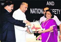 National Fertiliser Limited chairman and managing director Neeru Abrol receives the National Safety Award-Runners Up in New Delhi