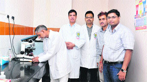 Drug Inspector inspects machinery and equipments at the blood bank at BPS Government women Medical College, Khanpur Kalan, in Sonepat. 