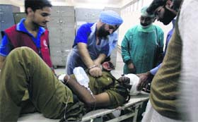 The injured jawan receives medical care at a hospital in Srinagar.