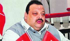 Devender Singh Rana, NC provincial president, addresses a press conference in Jammu on Monday.