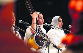 Students take part in the shabad recital competition at the Khalsa College for Women in Ludhiana on Monday.