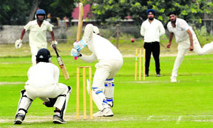 A semifinal match in progress as part of the Punjabi University Patiala Inter-College Cricket Tournament at Police Public School in Bathinda on Tuesday. 