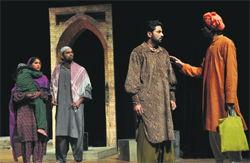 At their best: Artistes enact a scene from the play "Karmawali" at the Tagore Theatre in Sector 18, Chandigarh, on Tuesday. Tribune photo: Parvesh Chauhan