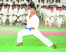 A participant at the Inter-Frontier Karate Championship in Mussoorie on Tuesday.