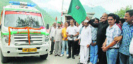Health Minister Kaul Singh Thakur flags off the National Rural Health Mission 108 ambulance service at Shiva Badar on Tuesday