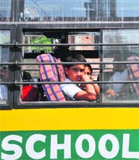 A bus carrying schoolchildren in Jammu on Tuesday.