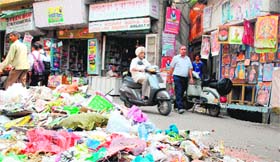Garbage scattered around the Pacca Danga market in Jammu.