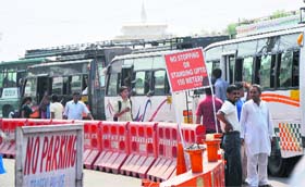 A view of vehicles parked near the no parking sign at Bikram Chowk in Jammu on Tuesday.