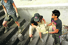 Students taking part in construction in Ladakh