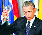 US President Barack Obama at a lunch hosted by UN Secretary-General Ban Ki-Moon in New York