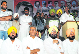 Congress leaders at a rally in Bathinda on Wednesday.