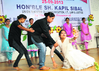 Artistic portrayal: Students of SSD Girls College present a dance-drama, based on a poem written by Kapil Sibal, interspersed with songs, in Bathinda on Wednesday.