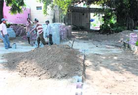 Construction work under way at the parking area of the Mansa Devi Temple in Panchkula on Wednesday