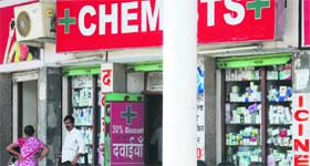 A chemist shop at the PGIMER market, Chandigarh